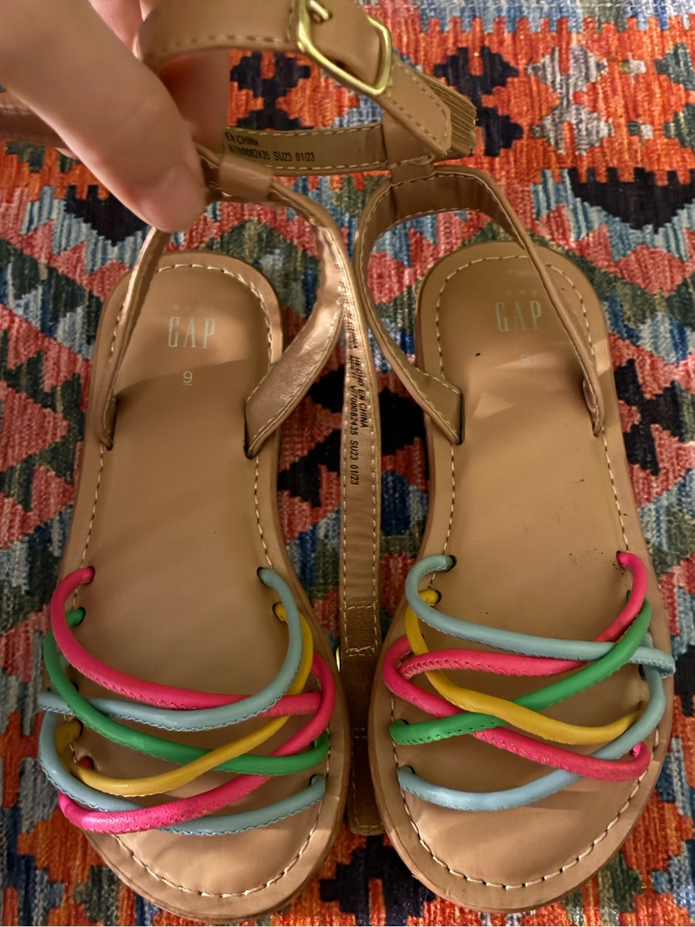 GAP Tan Sandals with Pink, Green, Yellow & Blue Straps